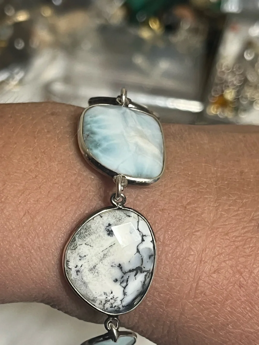 Gorgeous Sterling Larimar Dendritic Agate Bracelet